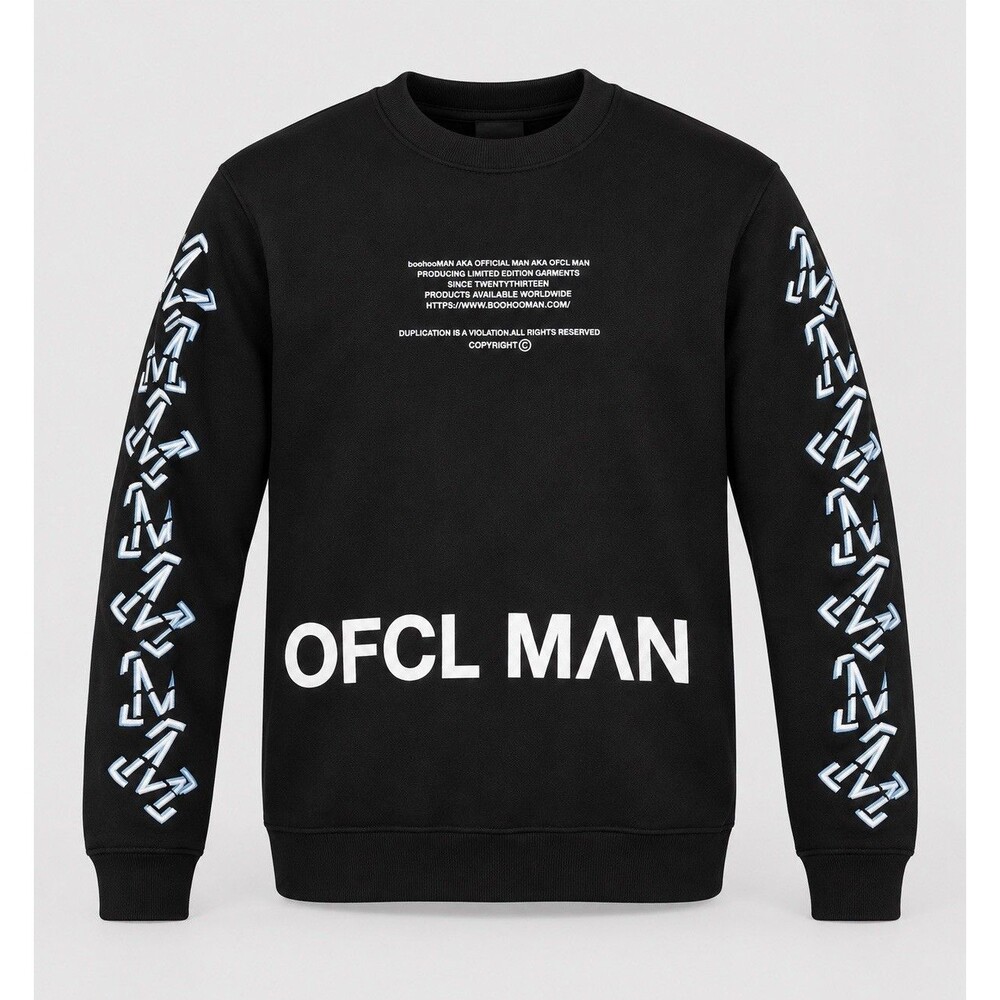 BoohooMAN OFCL MAN Black Graphic Sleeve Crewneck Sweatshirt Rare Men’s Medium